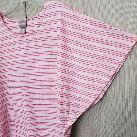 Chico's Cotton Blend Trio Spacedye Stripe Flutter-Sleeve Top Size 3 (XL) - Picture 2 of 7